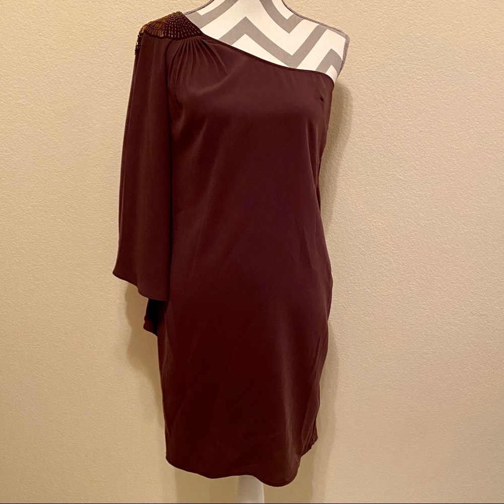 Oasis Brown Grecian Style Cocktail Beaded Dress 6